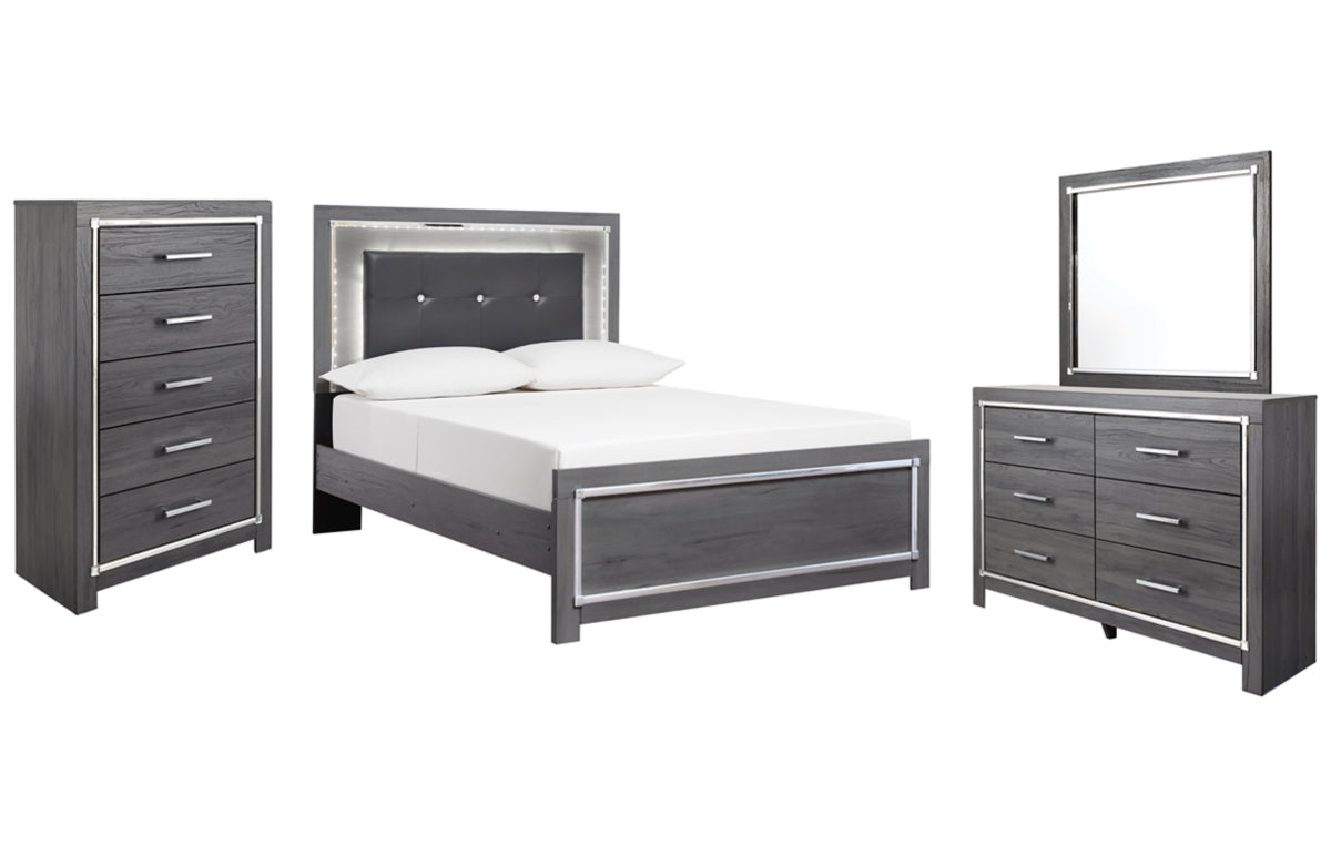 Lodanna Full Panel Bed with Mirrored Dresser and Chest