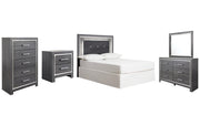 Lodanna Full Upholstered Panel Headboard with Mirrored Dresser, Chest and Nightstand