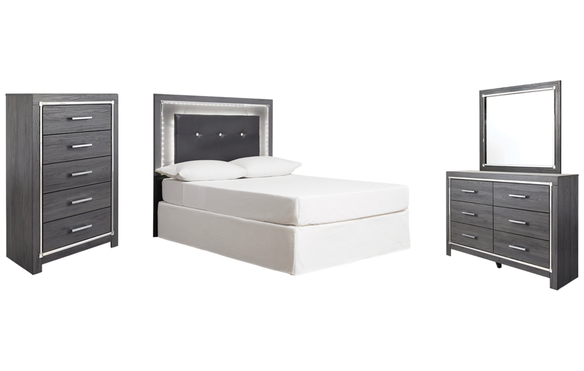 Lodanna Full Upholstered Panel Headboard with Mirrored Dresser and Chest