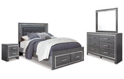 Lodanna Queen Panel Bed with 2 Storage Drawers, Dresser, Mirror and Nightstand