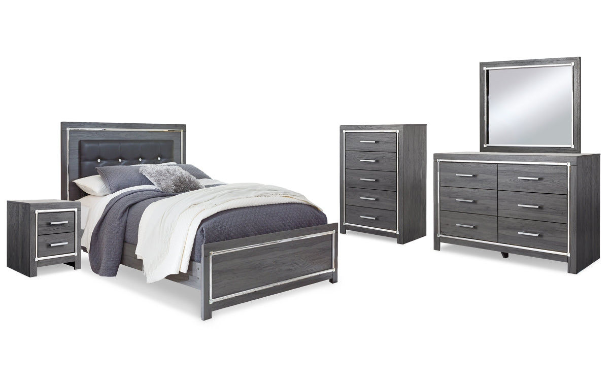 Lodanna Queen Panel Bed with Mirrored Dresser, Chest and Nightstand