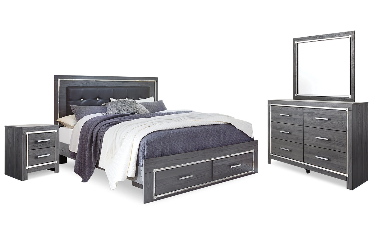 Lodanna Queen Panel Bed with Mirrored Dresser and Nightstand