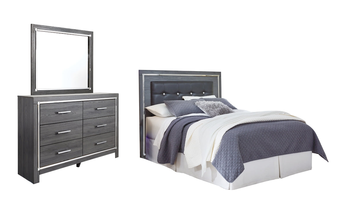 Lodanna Queen/Full Upholstered Panel Headboard with Mirrored Dresser