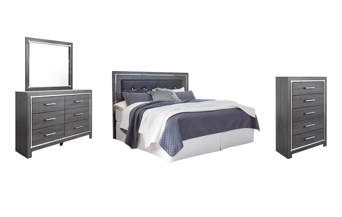 Lodanna King/California King Upholstered Panel Headboard with Mirrored Dresser and Chest