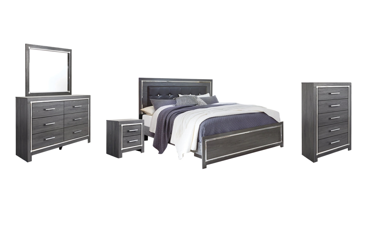 Lodanna King Panel Bed with Mirrored Dresser, Chest and Nightstand