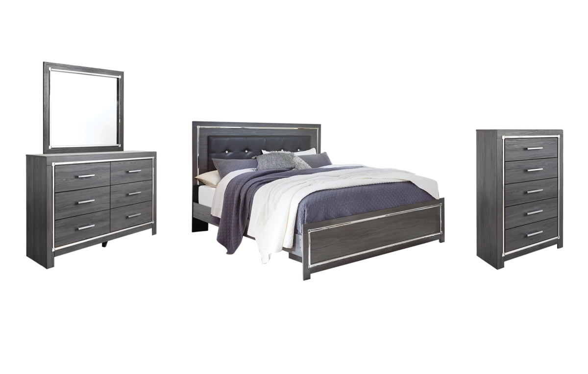 Lodanna King Panel Bed with Mirrored Dresser and Chest