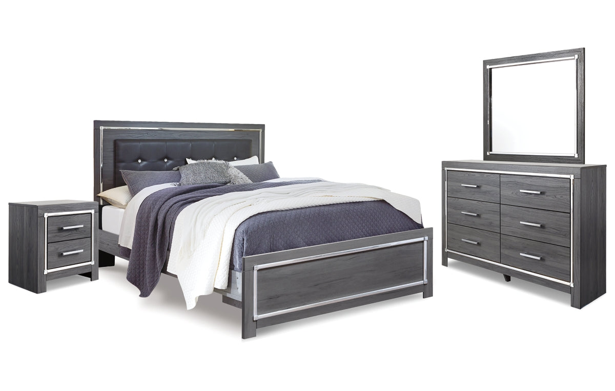 Lodanna King Panel Bed with Mirrored Dresser and Nightstand