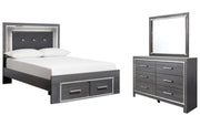 Lodanna Full Panel Bed with 2 Storage Drawers with Mirrored Dresser
