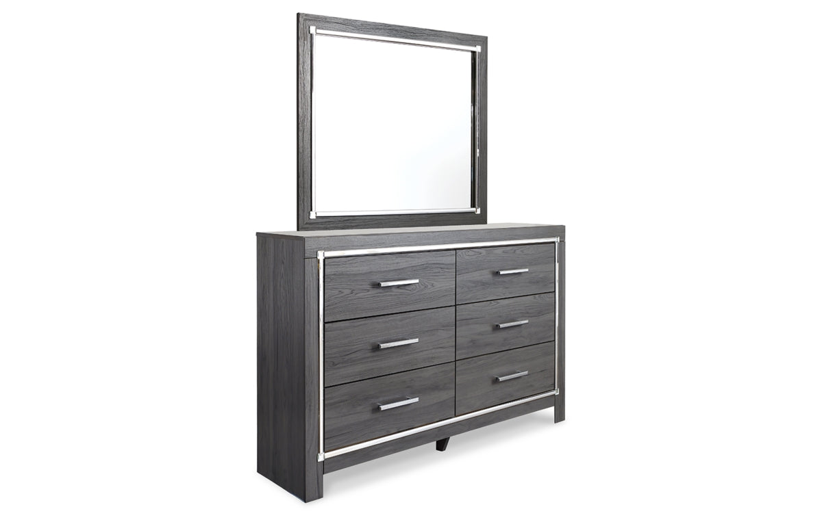 Lodanna Queen Panel Bed with 2 Storage Drawers, Dresser, Mirror and Nightstand