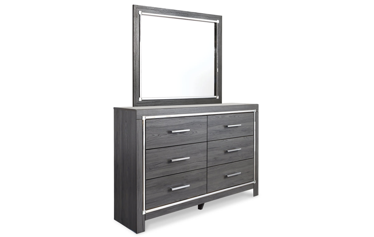 Lodanna King Panel Bed with 2 Storage Drawers, Dresser, Mirror, Chest and Nightstand