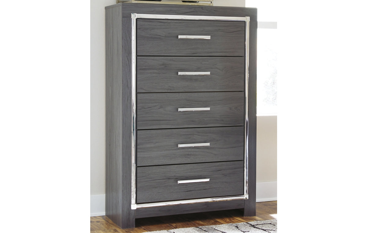 Lodanna Full Panel Bed with 2 Storage Drawers with Mirrored Dresser and Chest