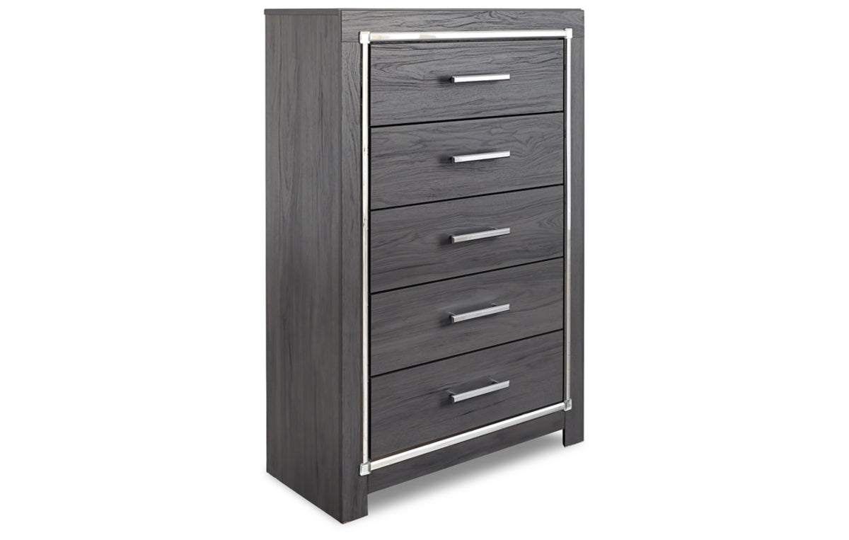 Lodanna Full Panel Bed with 2 Storage Drawers with Mirrored Dresser and Chest