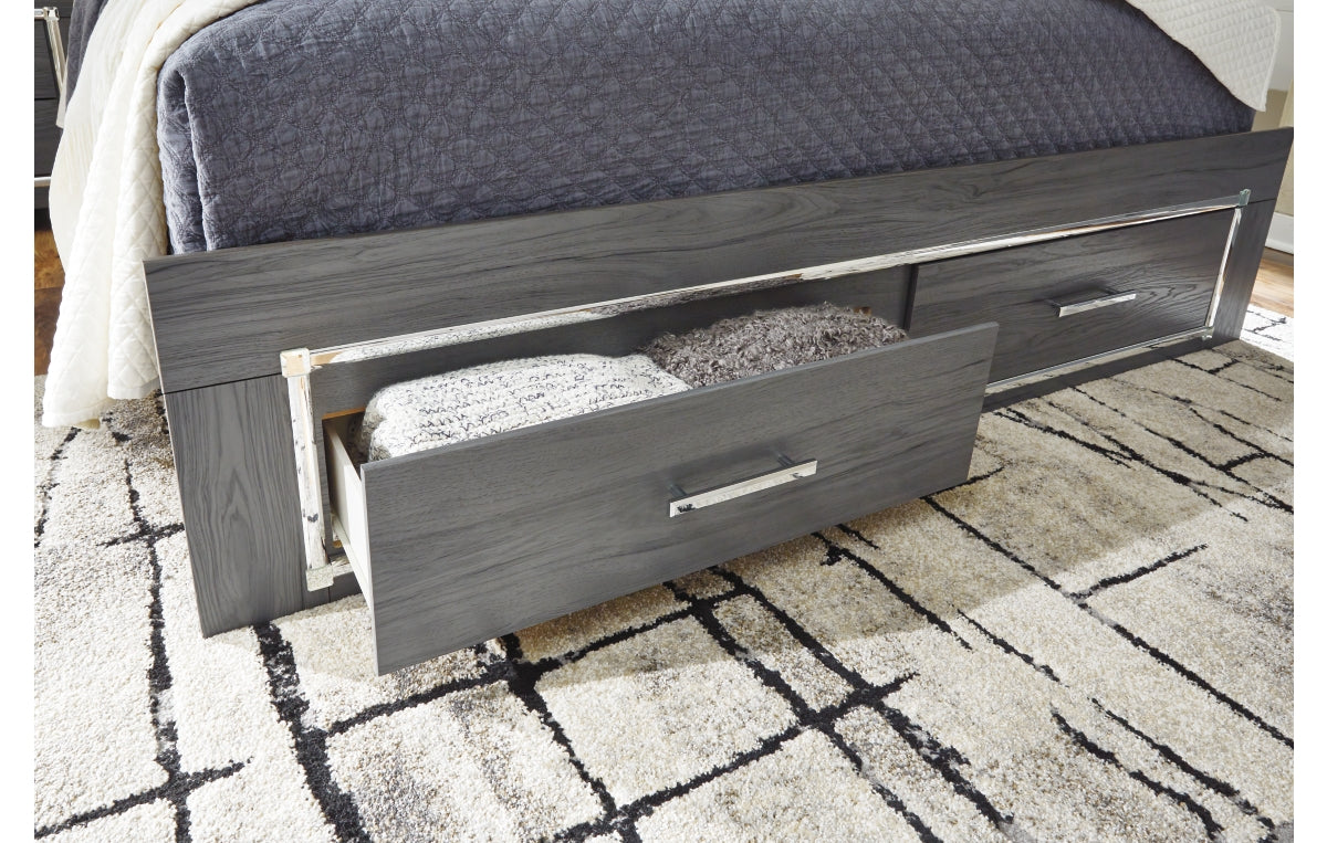 Lodanna Full Panel Bed with 2 Storage Drawers with Mirrored Dresser and Chest