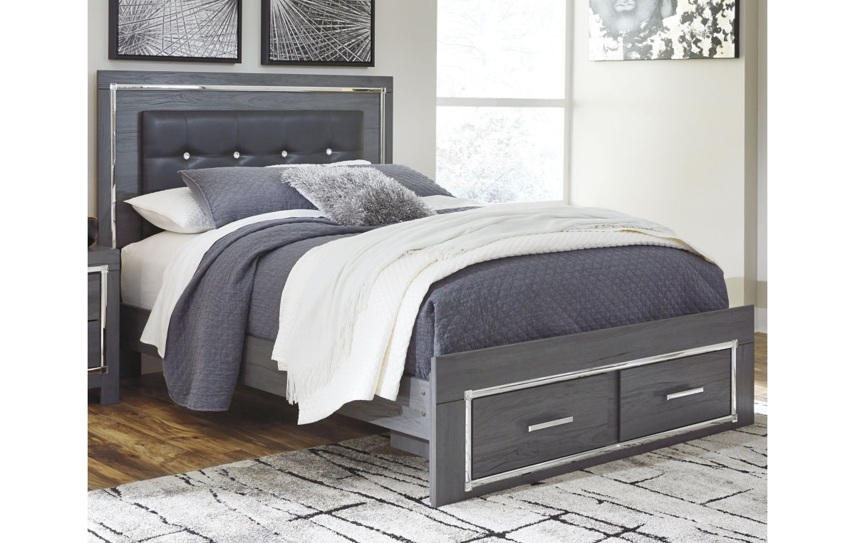 Lodanna Queen Panel Bed with 2 Storage Drawers with Mirrored Dresser and Nightstand