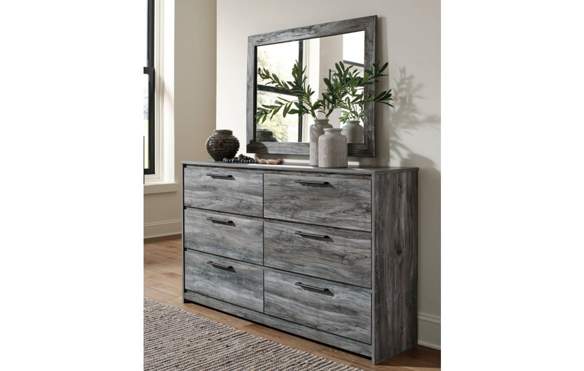 Baystorm King Panel Bed with 2 Storage Drawers with Mirrored Dresser, and Nightstand