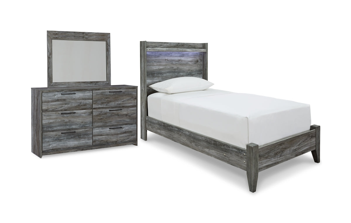 Baystorm Twin Panel Bed with Mirrored Dresser