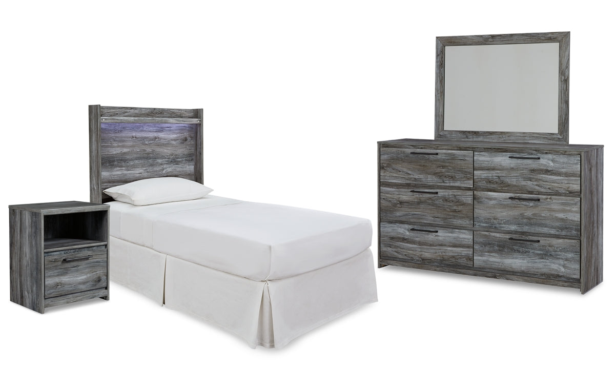 Baystorm Twin Panel Headboard with Mirrored Dresser and Nightstand