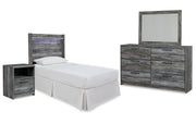 Baystorm Twin Panel Headboard with Mirrored Dresser and Nightstand