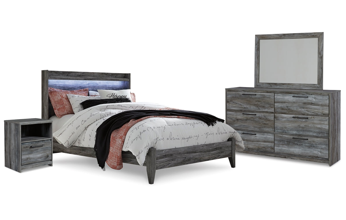 Baystorm Queen Panel Bed with Mirrored Dresser and Nightstand