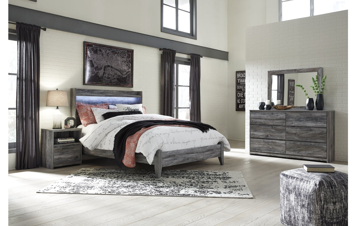 Baystorm Queen Panel Bed with Mirrored Dresser and Nightstand