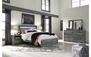 Baystorm Queen Panel Bed with 2 Storage Drawers with Mirrored Dresser and Nightstand