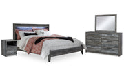 Baystorm King Panel Bed with Mirrored Dresser and Nightstand