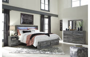 Baystorm King Panel Bed with 2 Storage Drawers with Mirrored Dresser, and Nightstand