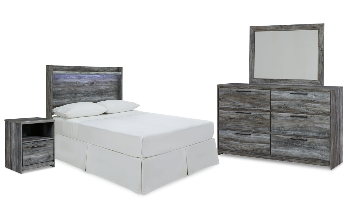 Baystorm Full Panel Headboard with Mirrored Dresser and Nightstand