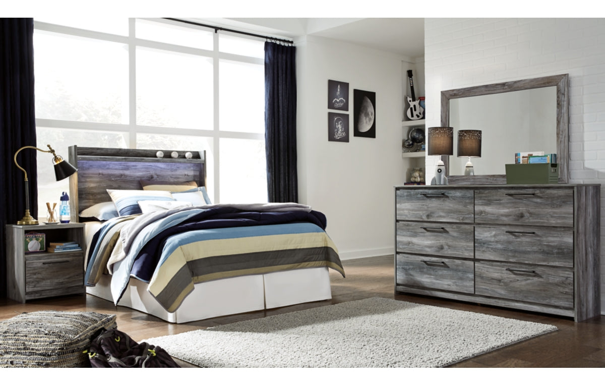 Baystorm Full Panel Headboard with Mirrored Dresser and Nightstand