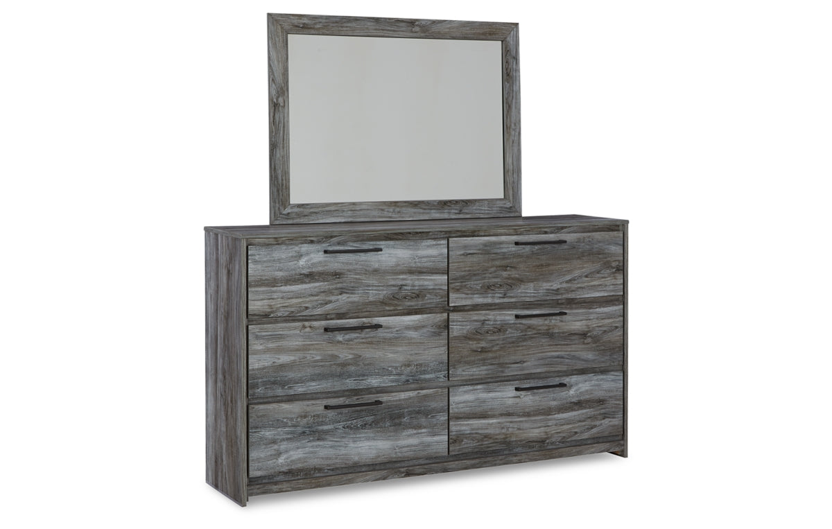 Baystorm King Panel Bed with 2 Storage Drawers with Mirrored Dresser, and Nightstand