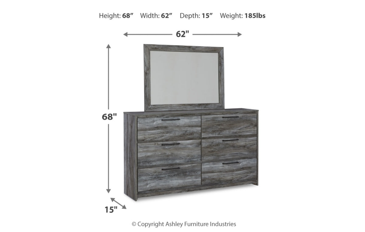 Baystorm King Panel Bed with 2 Storage Drawers with Mirrored Dresser, and Nightstand
