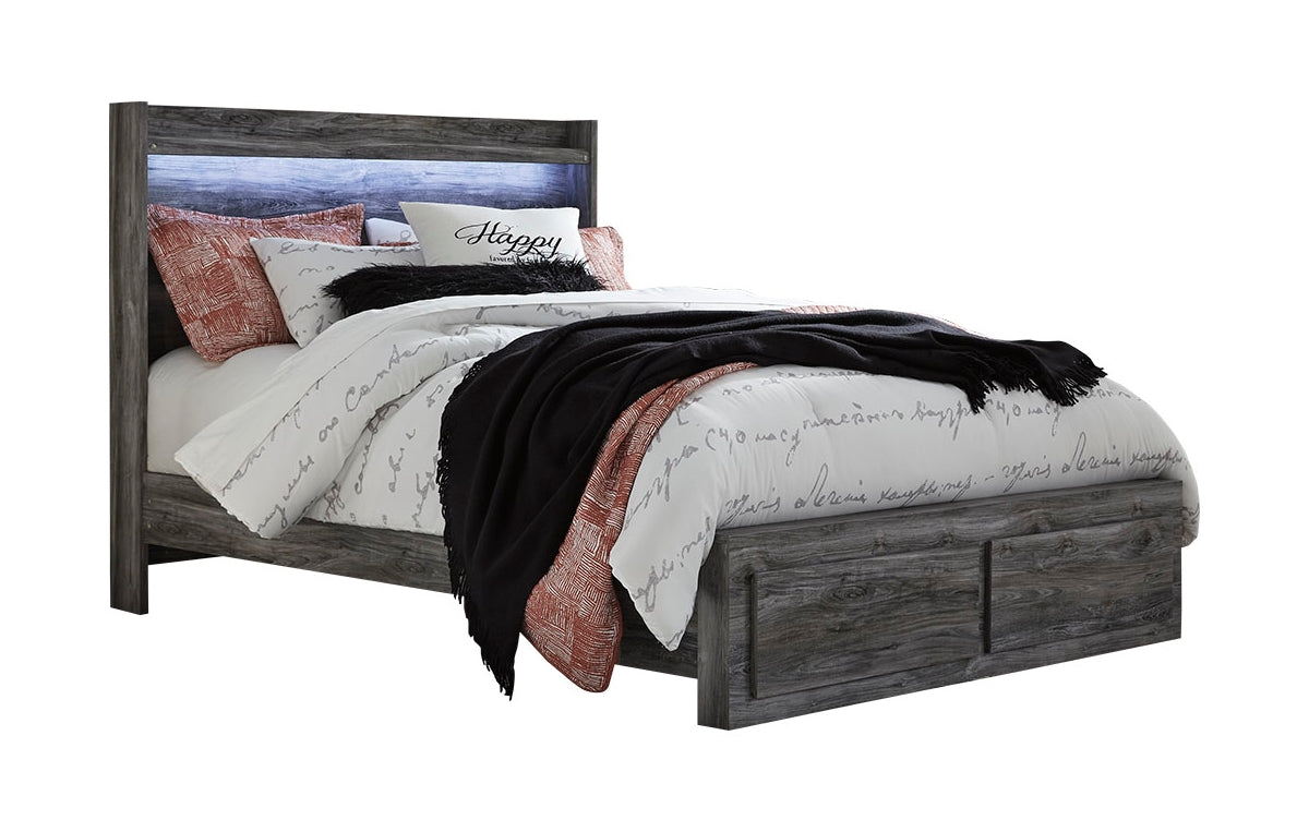 Baystorm Queen Panel Bed with 2 Storage Drawers with Mirrored Dresser and Nightstand