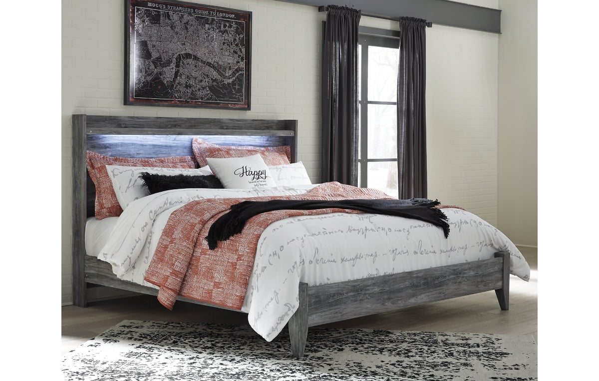 Baystorm King Panel Bed with Mirrored Dresser and Nightstand