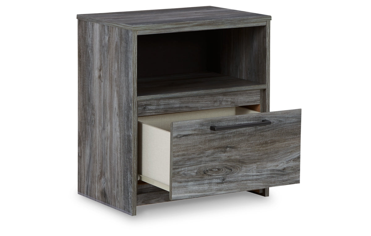 Baystorm King Panel Bed with 2 Storage Drawers with Mirrored Dresser, and Nightstand