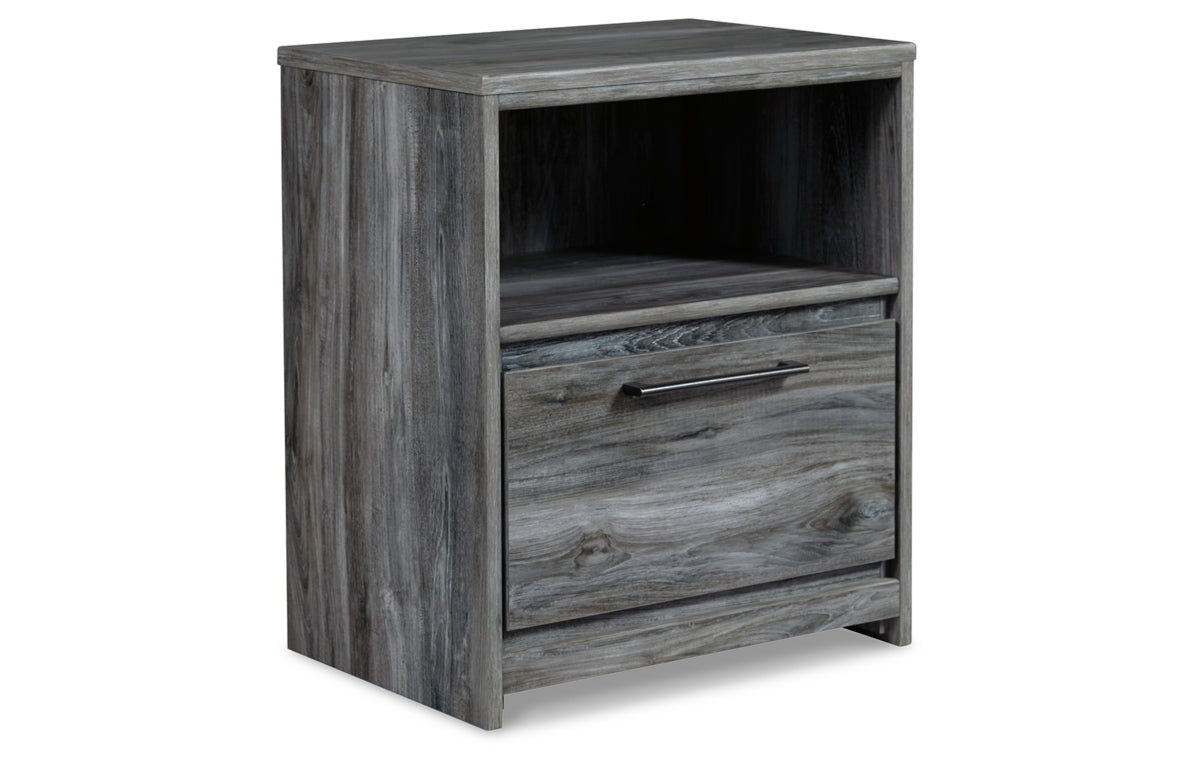Baystorm King Panel Bed with 2 Storage Drawers with Mirrored Dresser, and Nightstand