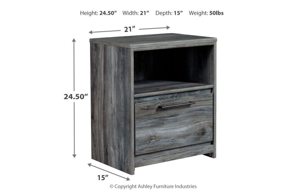 Baystorm King Panel Bed with 2 Storage Drawers with Mirrored Dresser, and Nightstand