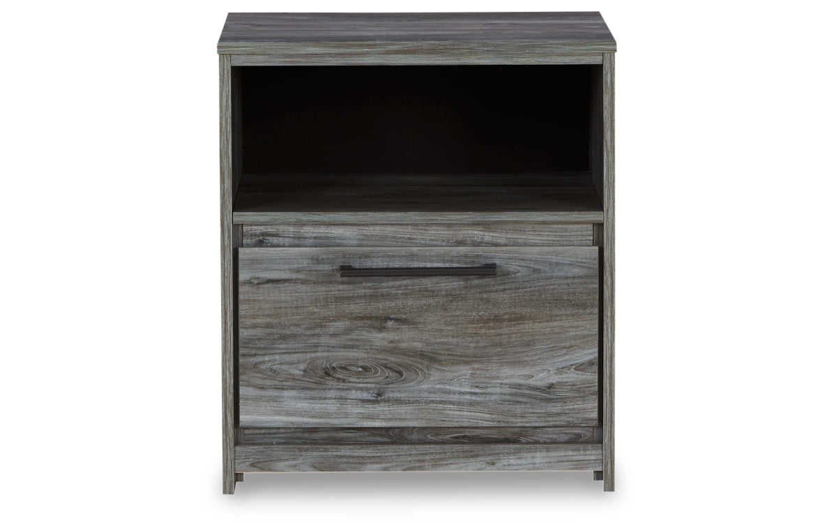 Baystorm King Panel Bed with 2 Storage Drawers with Mirrored Dresser, and Nightstand