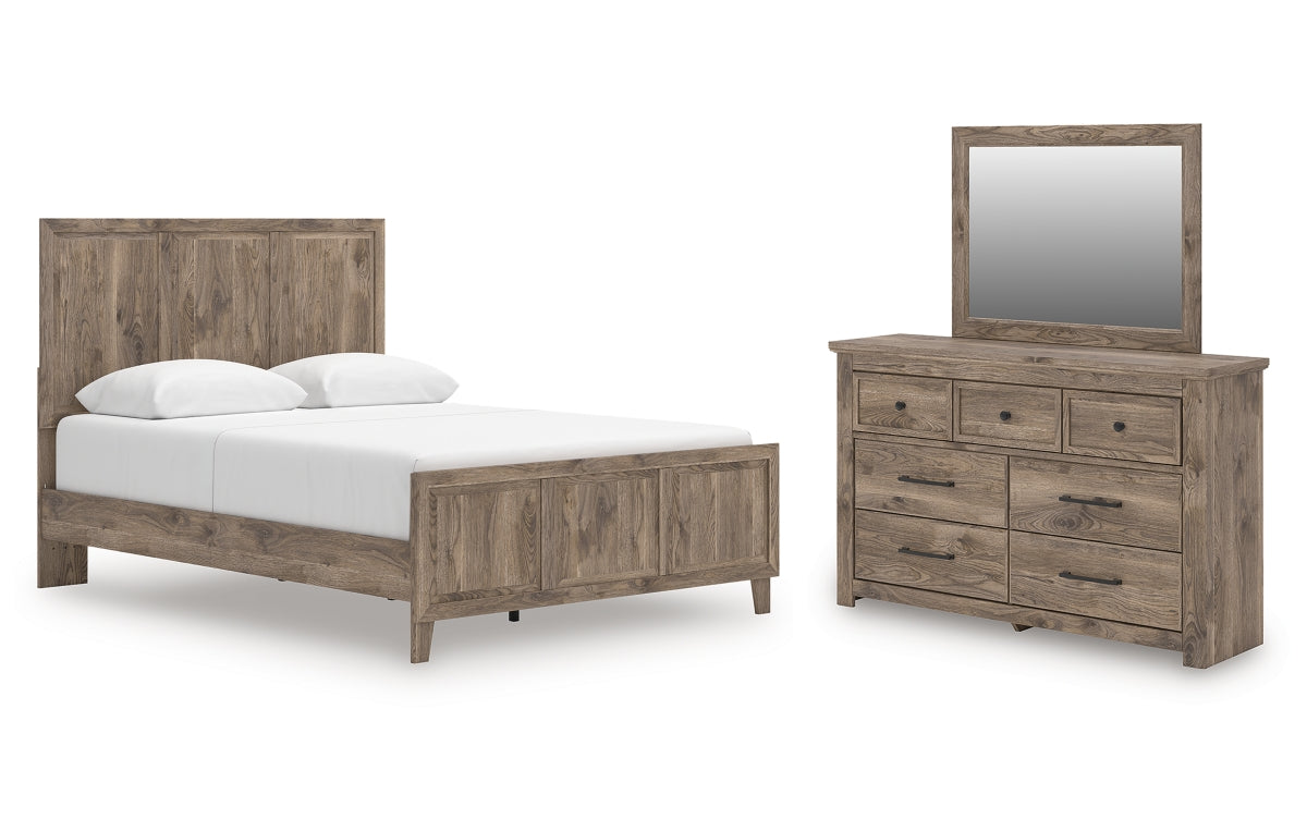 Rusticott Queen Panel Bed with Mirrored Dresser