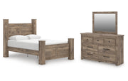 Rusticott Queen Poster Bed with Mirrored Dresser