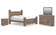 Rusticott King Poster Bed, Dresser, Mirror and Nightstand