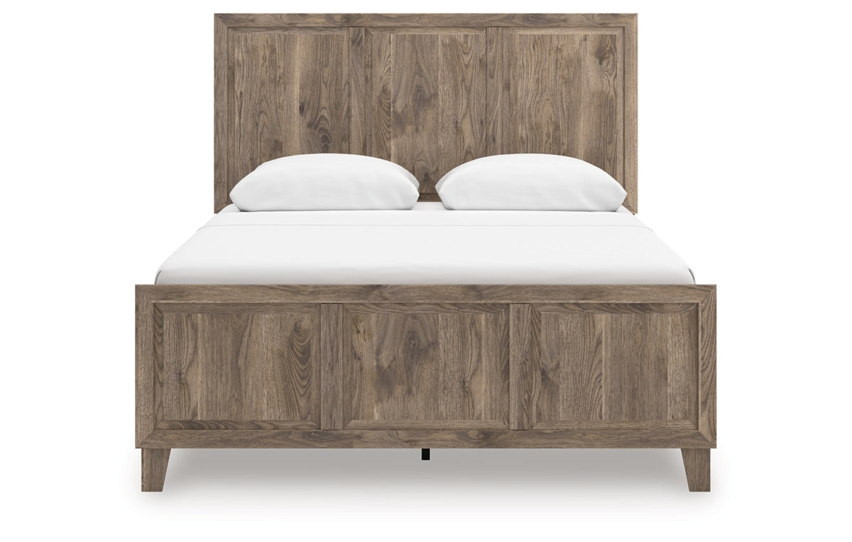 Rusticott Queen Panel Bed with Mirrored Dresser and Nightstand
