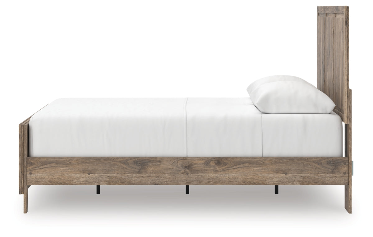 Rusticott Queen Panel Bed with Mirrored Dresser and Nightstand