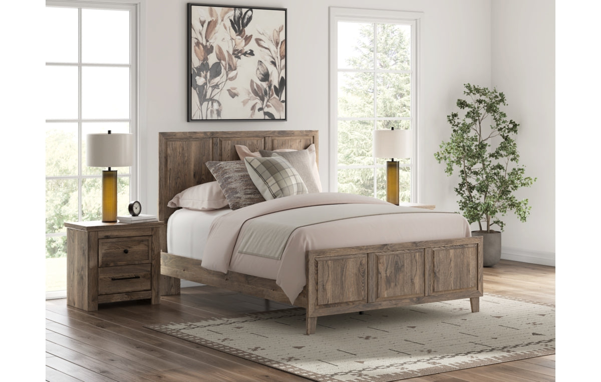 Rusticott Queen Panel Bed with Mirrored Dresser and Nightstand