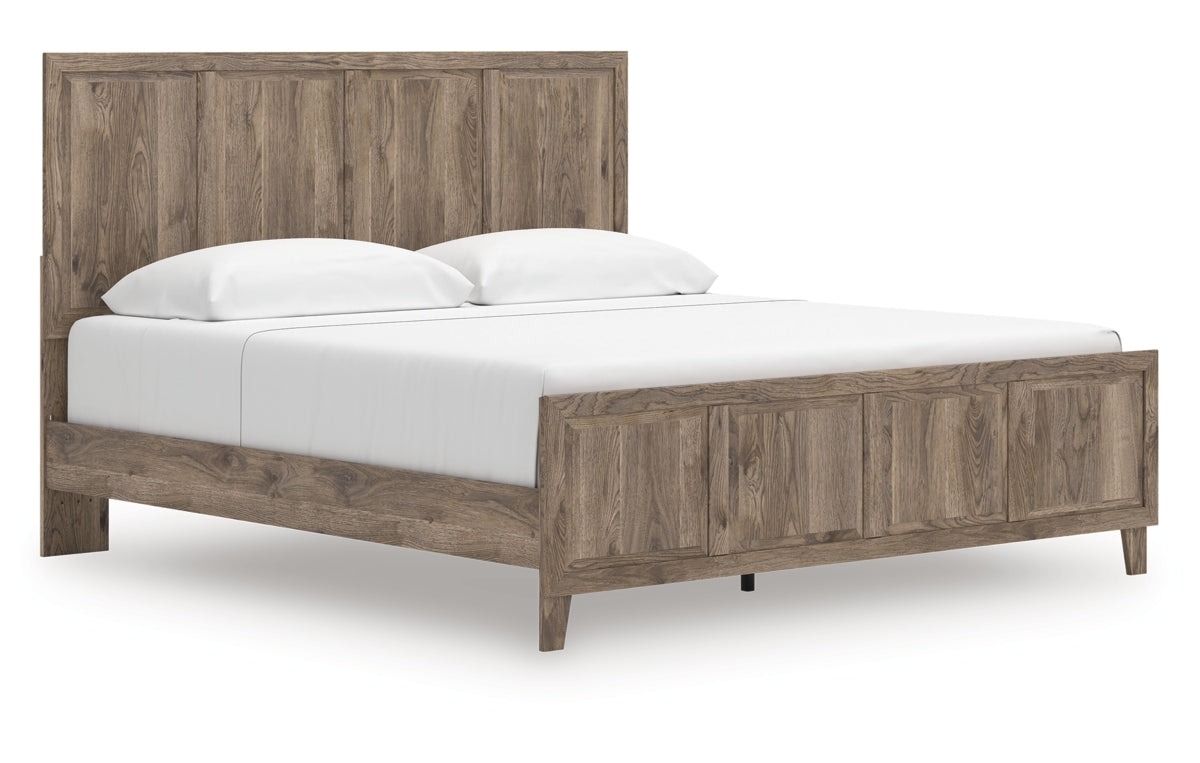 Rusticott King Panel Bed with Mirrored Dresser and Nightstand