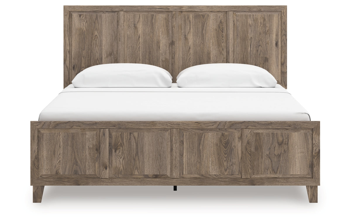 Rusticott King Panel Bed with Mirrored Dresser and Nightstand