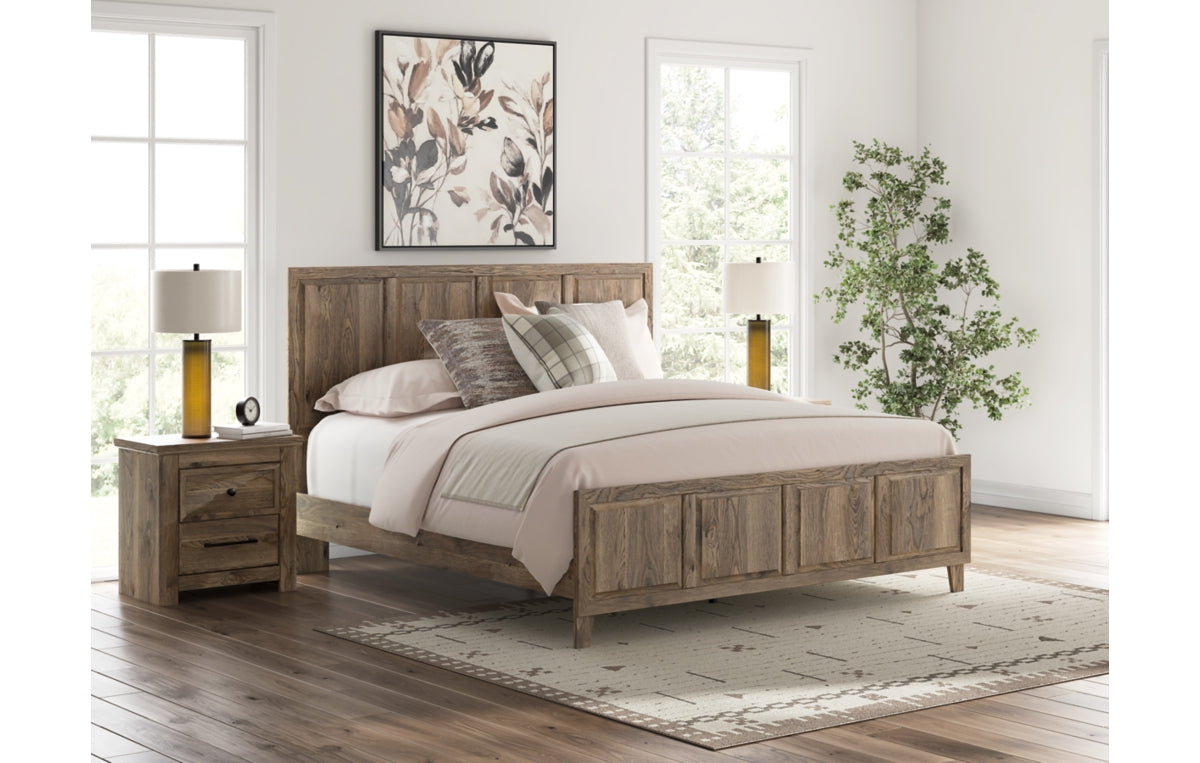 Rusticott King Panel Bed with Mirrored Dresser