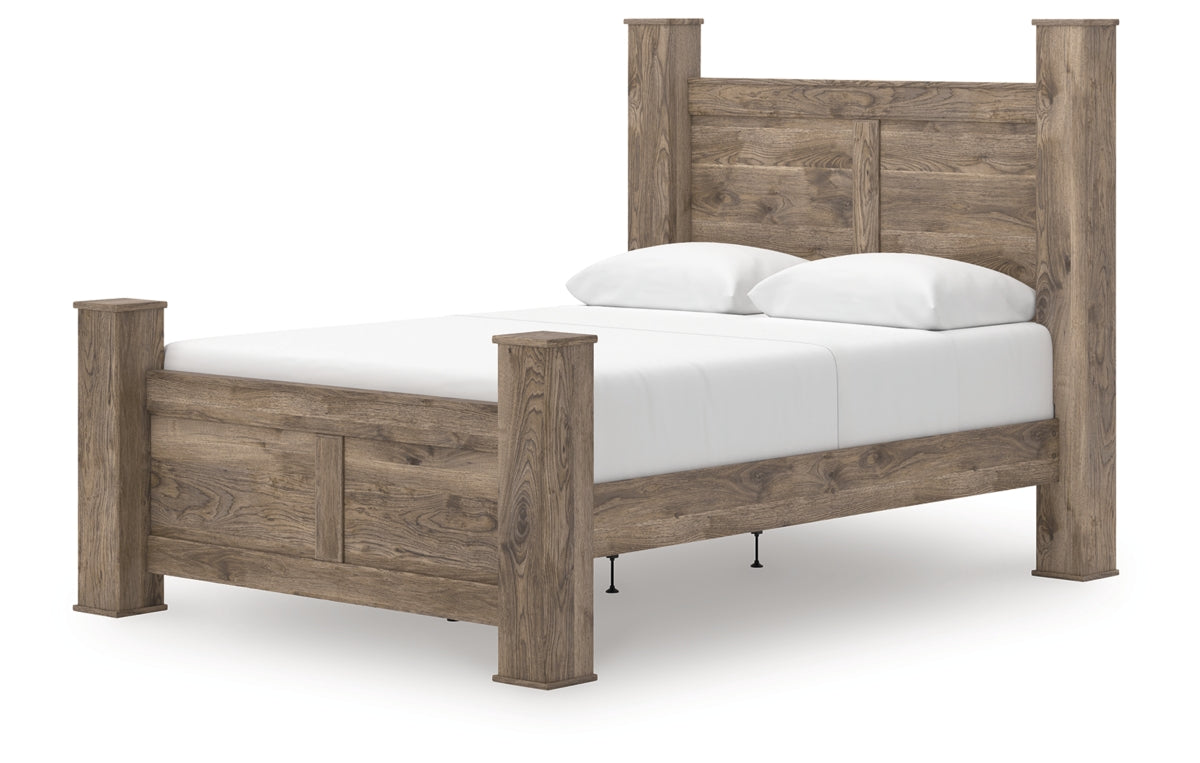 Rusticott Queen Poster Bed with Mirrored Dresser and Nightstand