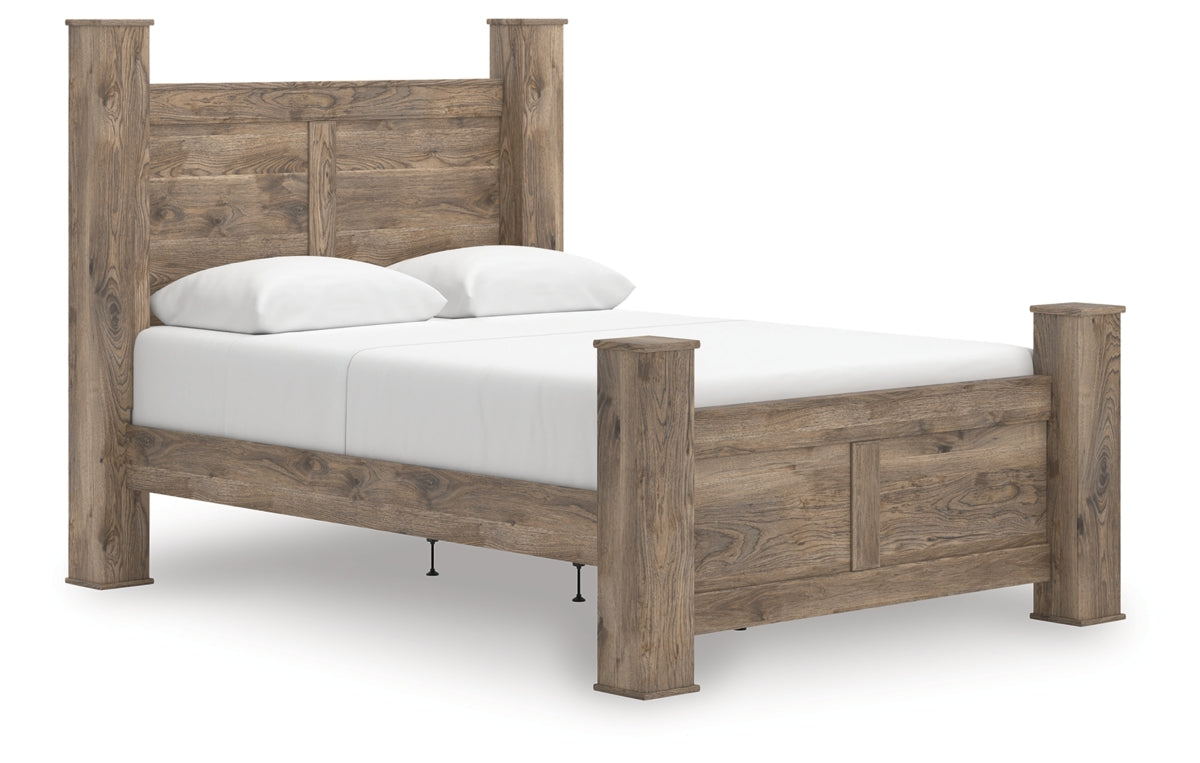 Rusticott Queen Poster Bed with Mirrored Dresser and Nightstand