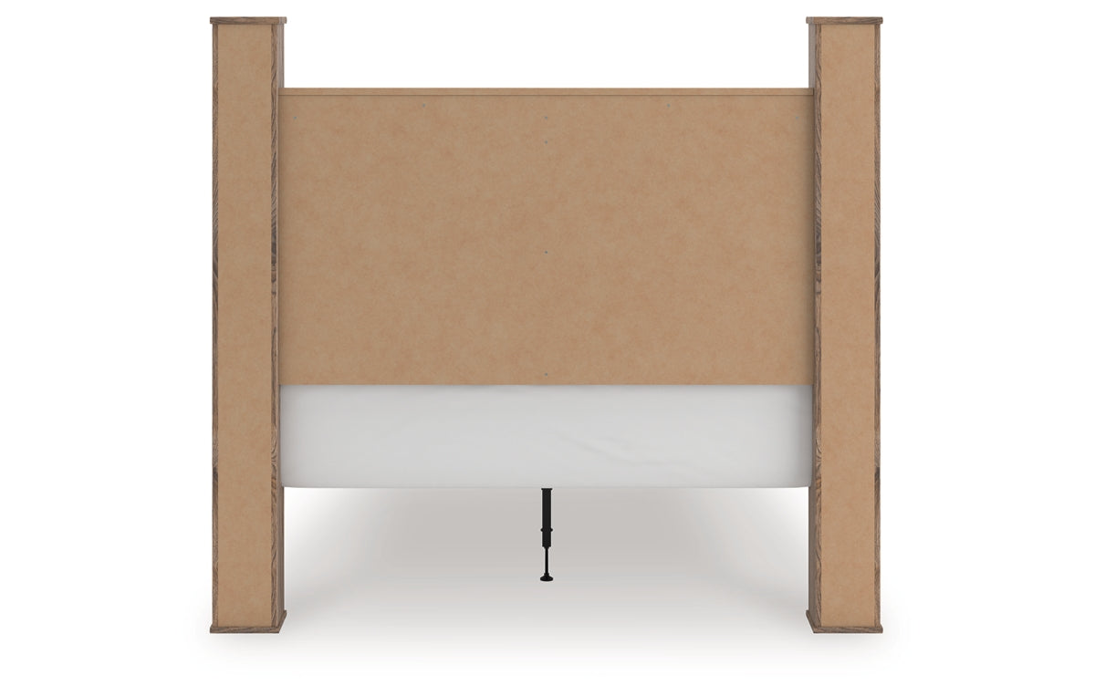 Rusticott Queen Poster Bed with Mirrored Dresser