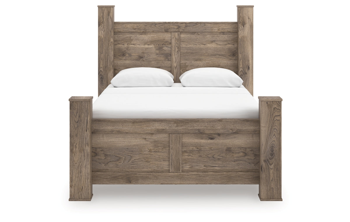 Rusticott Queen Poster Bed with Mirrored Dresser